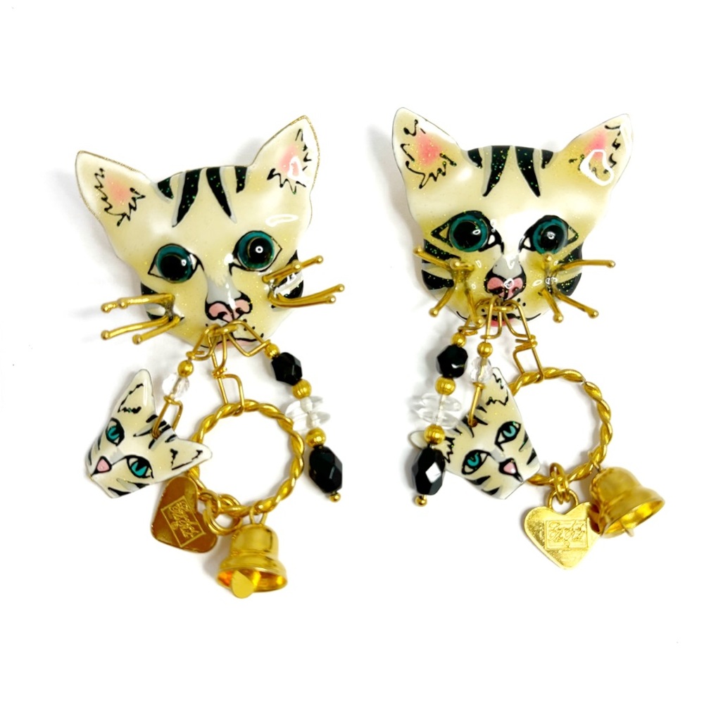 Lunch At The Ritz Cat Face Earrings